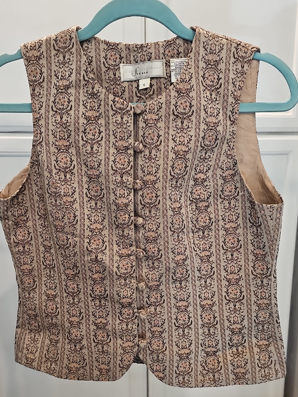 Studio C Beige and Brown Printed Sleeveless Button Vtge Vest